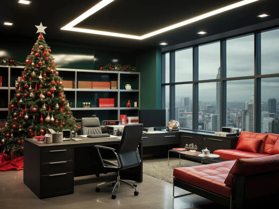 Espace de travail décoré pour les fêtes de Noël